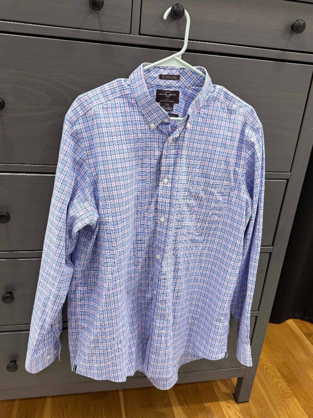 Black Brown 1826 Egyptian Cotton Dress Shirt Blue Plaid 17/42 Classic Non Iron